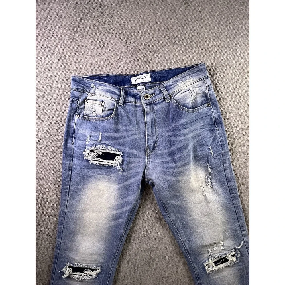 M. Society Jeans Men's 32 X 32 Distressed Straight Stretch Hip Hop Streetwear